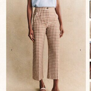 Sezane Martin Crop Trousers in Brown Gingham/ Ecru